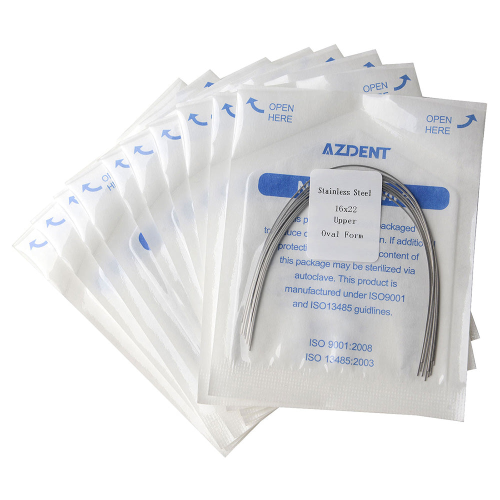 Arco de alambre AZDENT de acero inoxidable, forma ovalada, rectangular, 0,016 x 0,022 mm, superior, 10 unidades/paquete