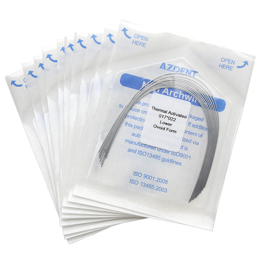 AZDENT Thermal Active NiTi Archwire Ovoid Form Rectangular 0.017 x 0.022 Lower 10pcs/Pack
