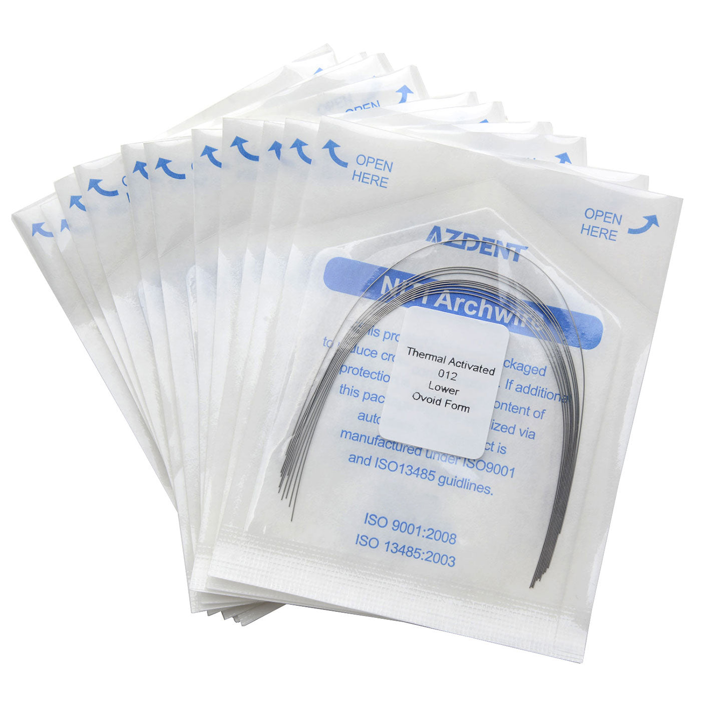 AZDENT Thermal Active NiTi Arch Wire Ovoid Form Round 0.012 Lower 10pcs/Pack