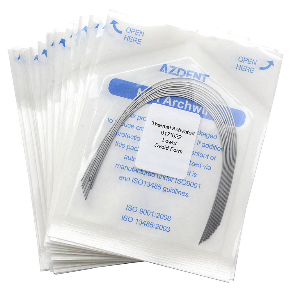 AZDENT Thermal Active NiTi Archwire Ovoid Form Rectangular 0.017 x 0.022 Lower 10pcs/Pack