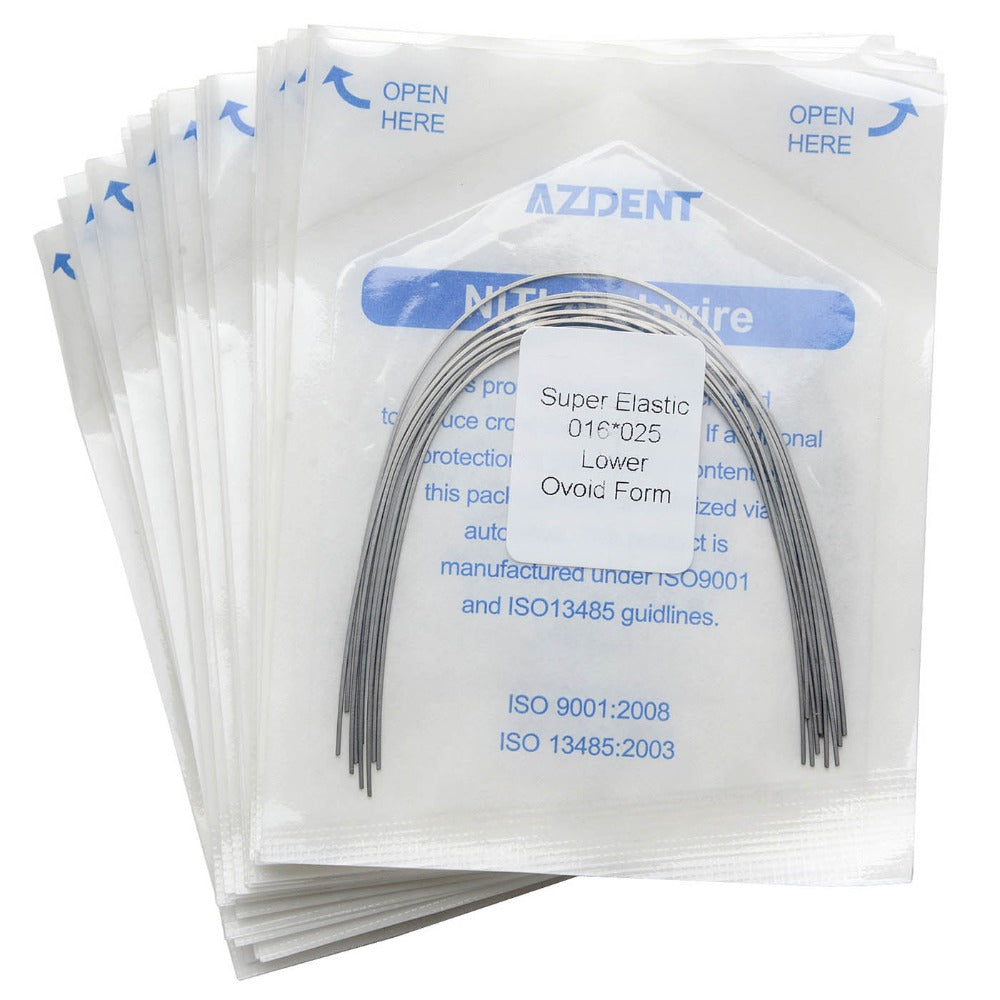 Arco de alambre AZDENT Niti Super Elastic con forma ovoide rectangular, 0,016 x 0,025, inferior, 10 unidades/paquete