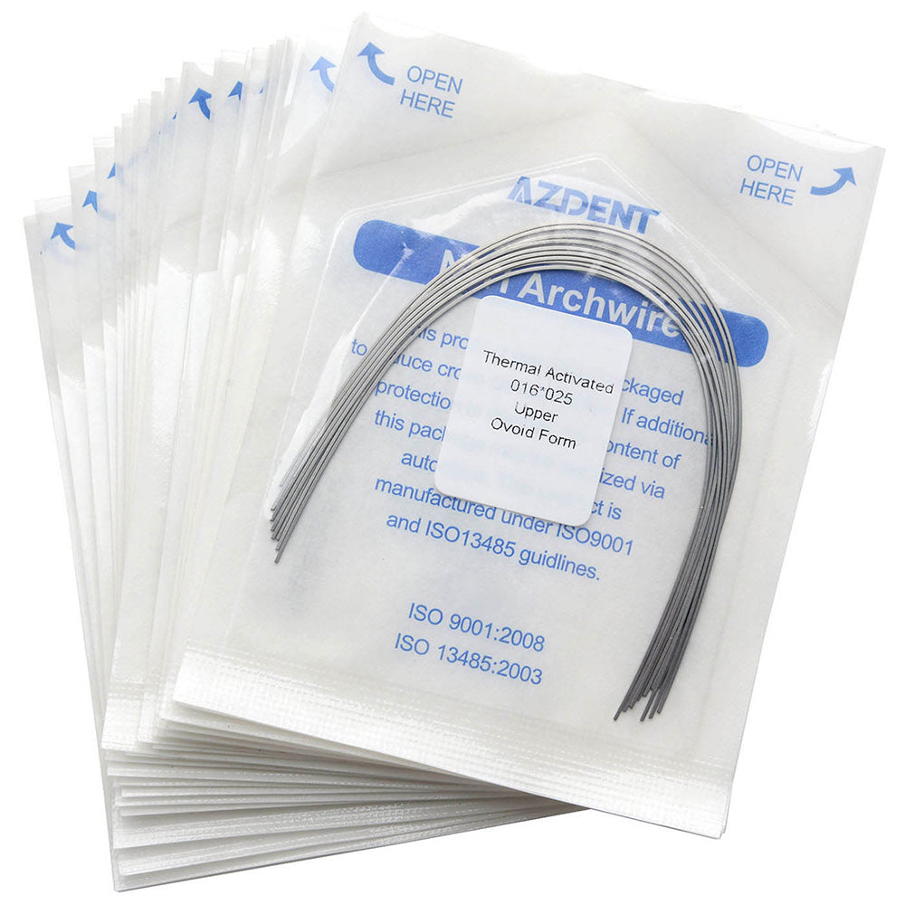 AZDENT Thermal Active NiTi Archwire Ovoid Form Rectangular 0.016 x 0.025 Upper 10pcs/Pack