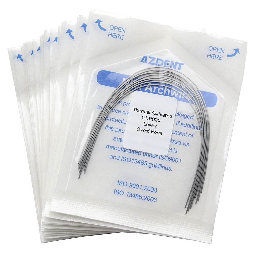 AZDENT Thermal Active NiTi Archwire Ovoid Form Rectangular 0.019 x 0.025 Lower 10pcs/Pack