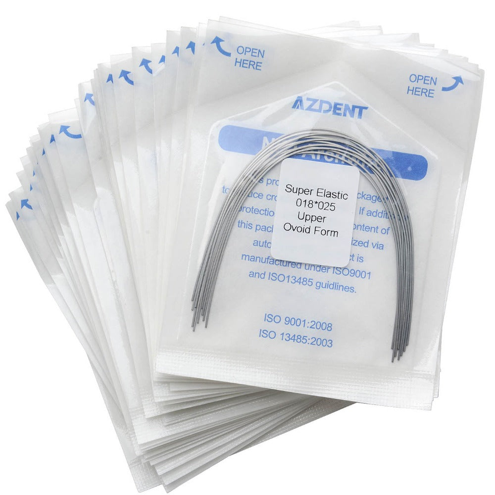 Arco de alambre AZDENT Niti Super Elastic Ovoide Rectangular 0,018 x 0,025 Superior 10 piezas/paquete