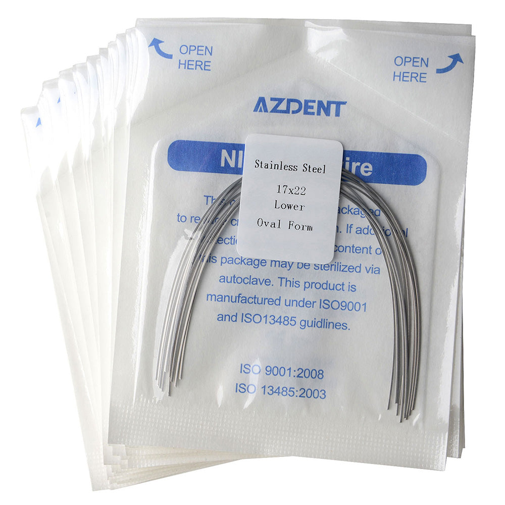 Arco de alambre AZDENT de acero inoxidable, forma ovalada, rectangular, 0,017 x 0,022, inferior, 10 unidades/paquete