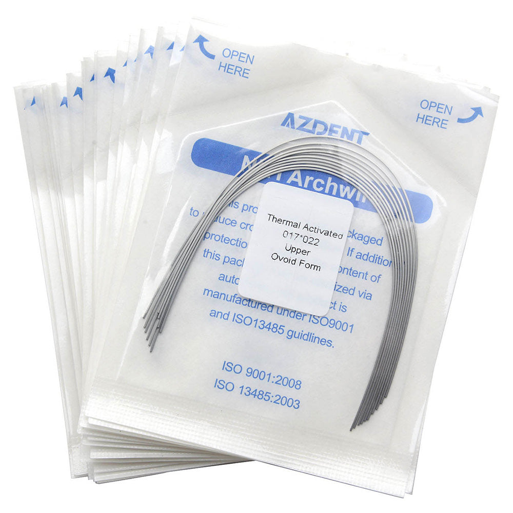 AZDENT Thermal Active NiTi Archwire Ovoid Form Rectangular 0.017 x 0.022 Upper 10pcs/Pack