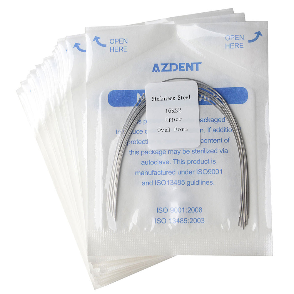 Arco de alambre AZDENT de acero inoxidable, forma ovalada, rectangular, 0,016 x 0,022 mm, superior, 10 unidades/paquete