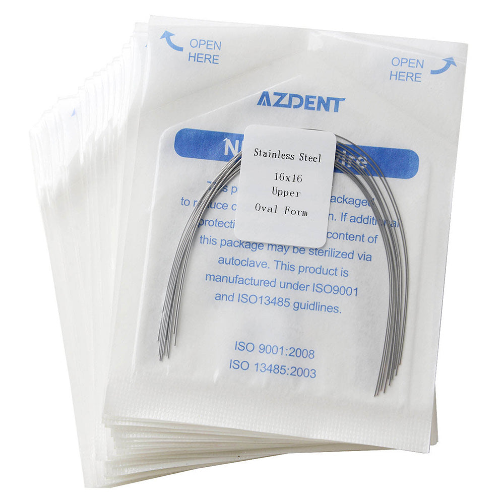 Arco de alambre AZDENT de acero inoxidable, forma ovalada, rectangular, 0,016 x 0,016, superior, 10 unidades/paquete