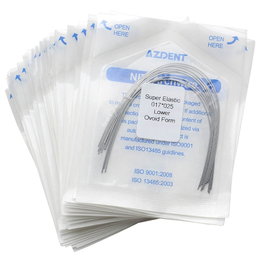 Arco de alambre AZDENT Niti Super Elastic Ovoide Rectangular 0,017 x 0,025 Inferior 10 piezas/paquete