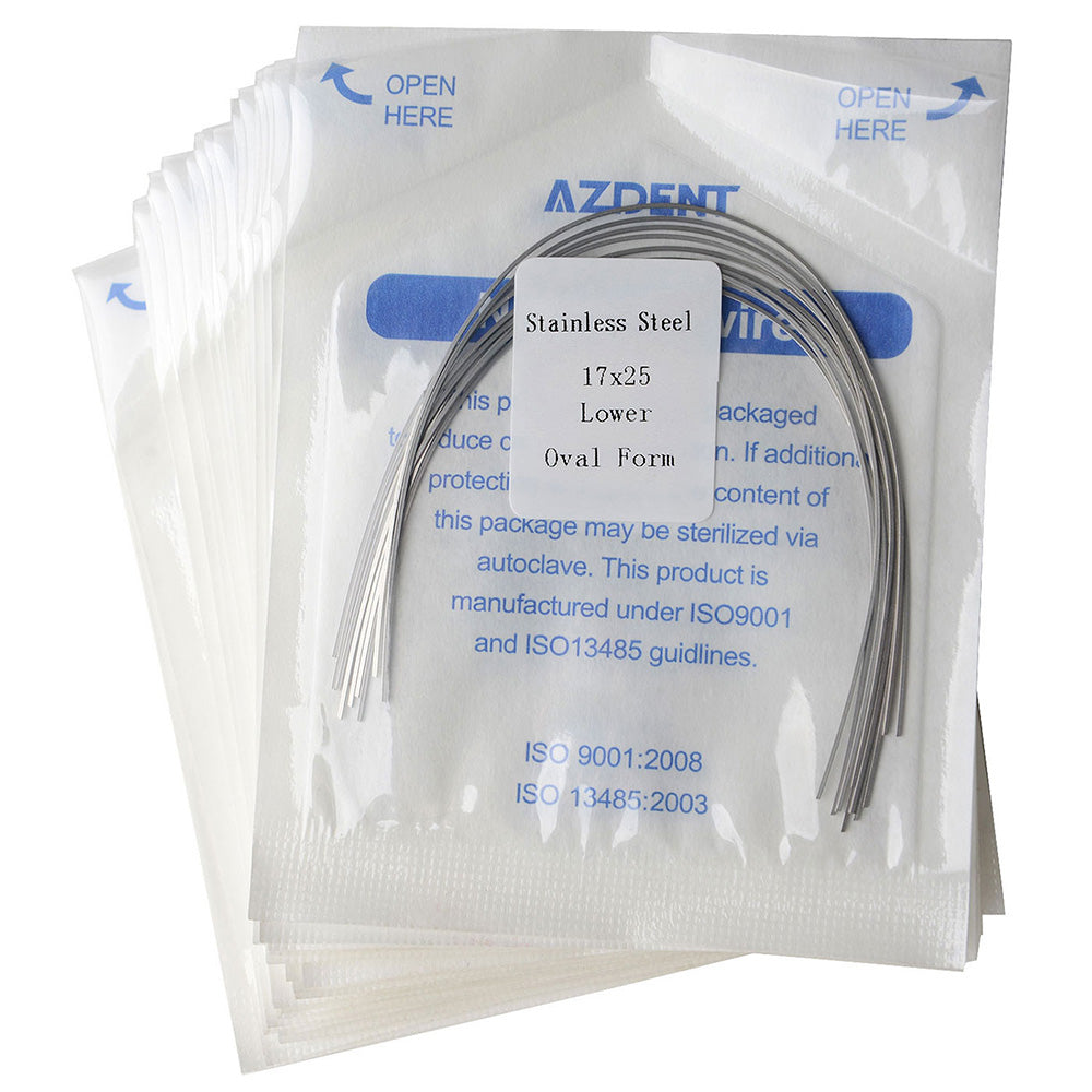 Arco de alambre AZDENT de acero inoxidable, forma ovalada, rectangular, 0,017 x 0,025, inferior, 10 unidades/paquete