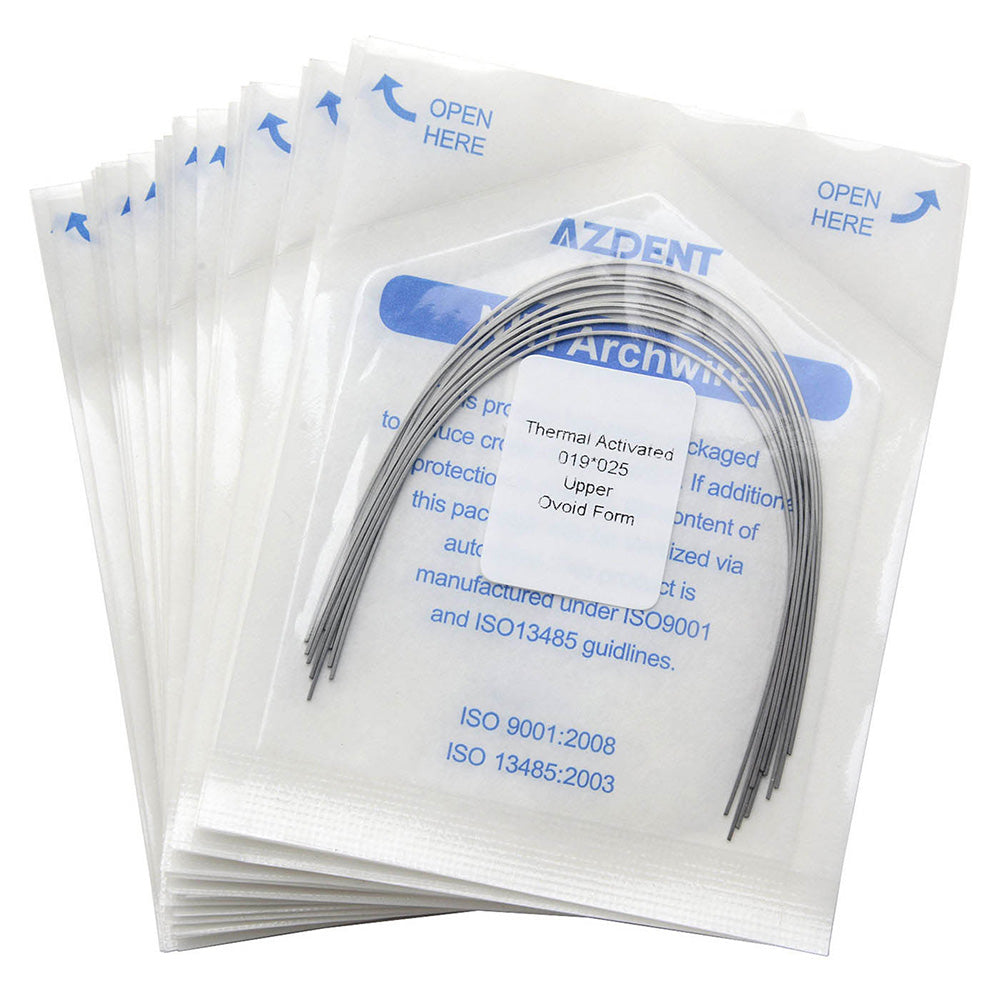AZDENT Thermal Active NiTi Archwire Ovoid Form Rectangular 0.019 x 0.025 Upper 10pcs/Pack