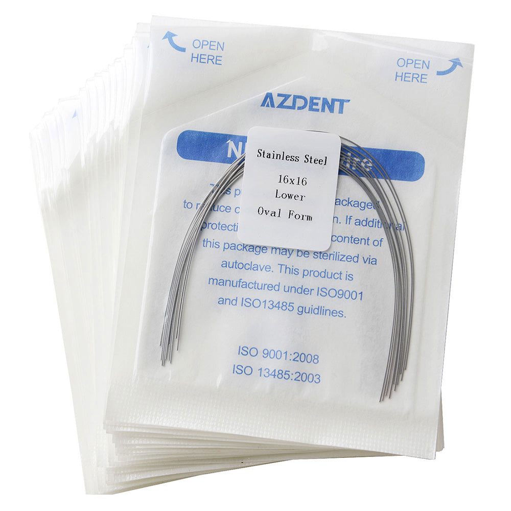 Arco de alambre AZDENT de acero inoxidable, forma ovalada, rectangular, 0,016 x 0,016, inferior, 10 unidades/paquete