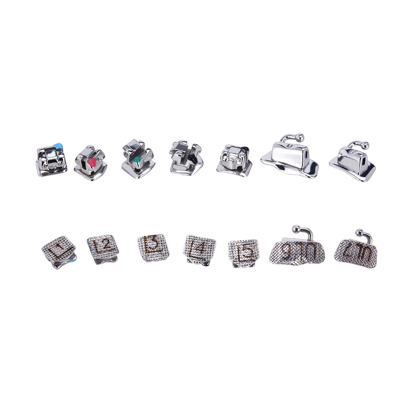 Самолигирующиеся брекеты AZDENT Dental Metal MBT .022 с крючками 345 и щечной трубкой 28 шт./комплект
