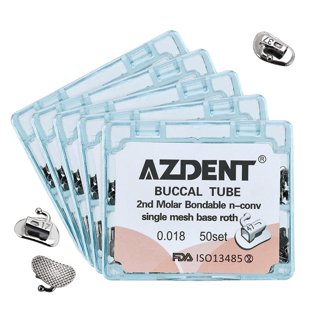 AZDENT Buccal Tube 2nd Molar Bondable Split Non-Convertible Roth 0.018 50Sets/Bx