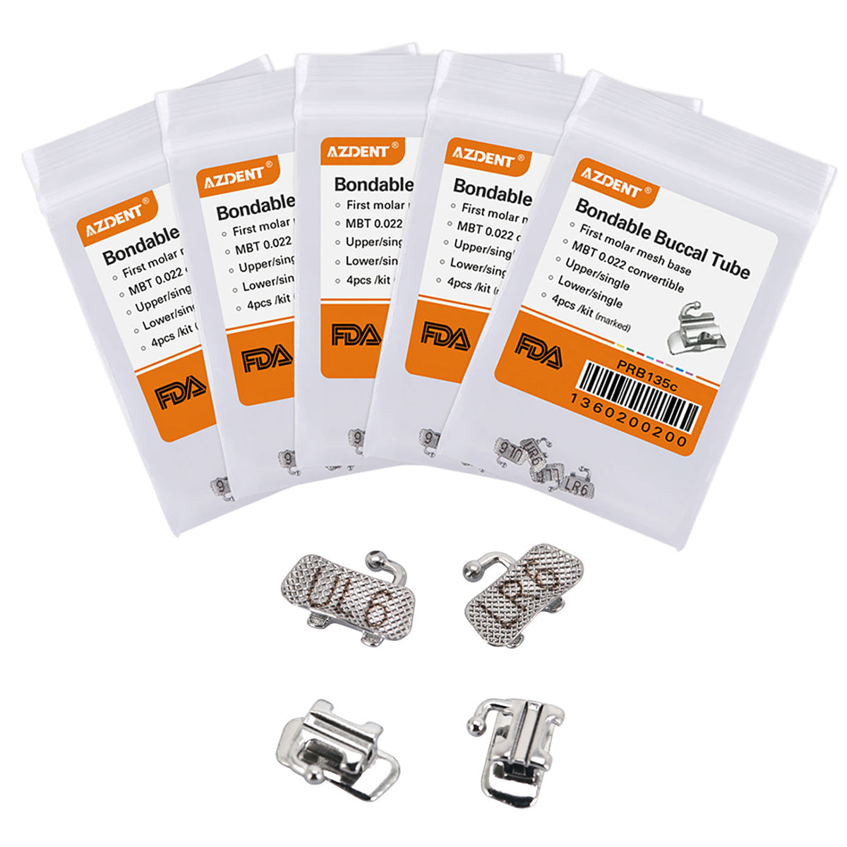 Tubo bucal AZDENT para primer molar, convertible y adherible U1L1 MBT 0.022, 4 unidades