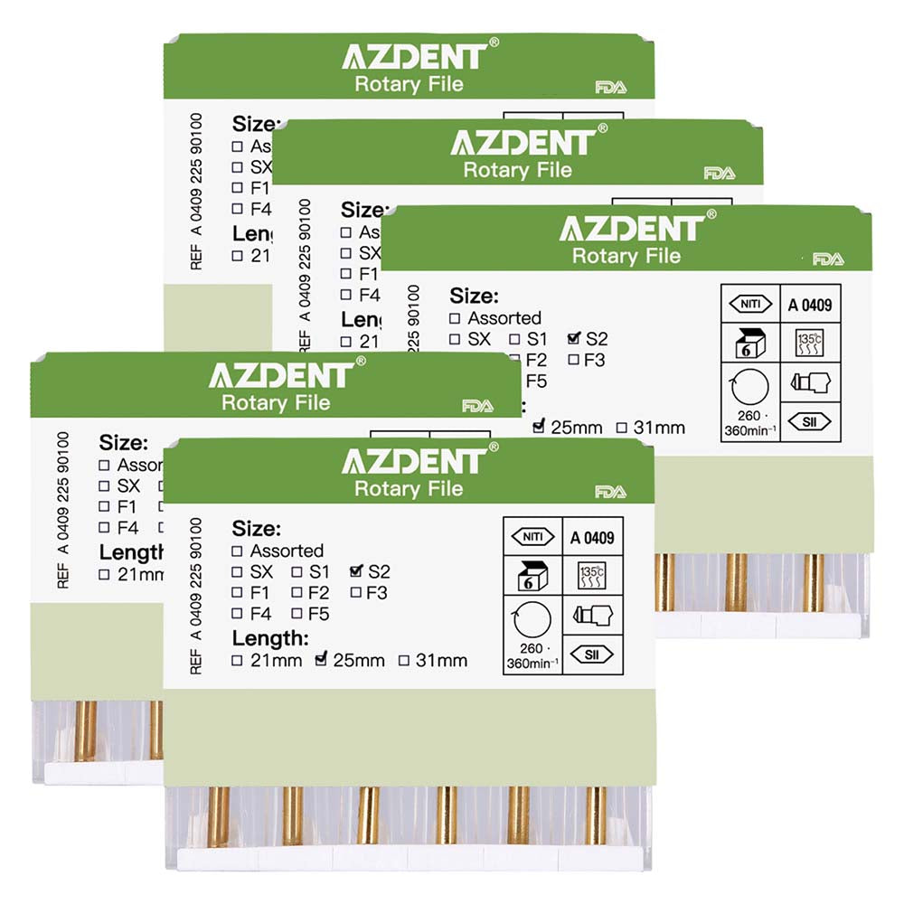 AZDENT Dental NITI Rotary Engine Files Heat Activated 25mm S2 6pcs/Pk