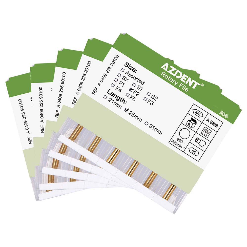 AZDENT Dental NITI Rotary Engine Files Heat Activated 25mm F2 6pcs/Pk