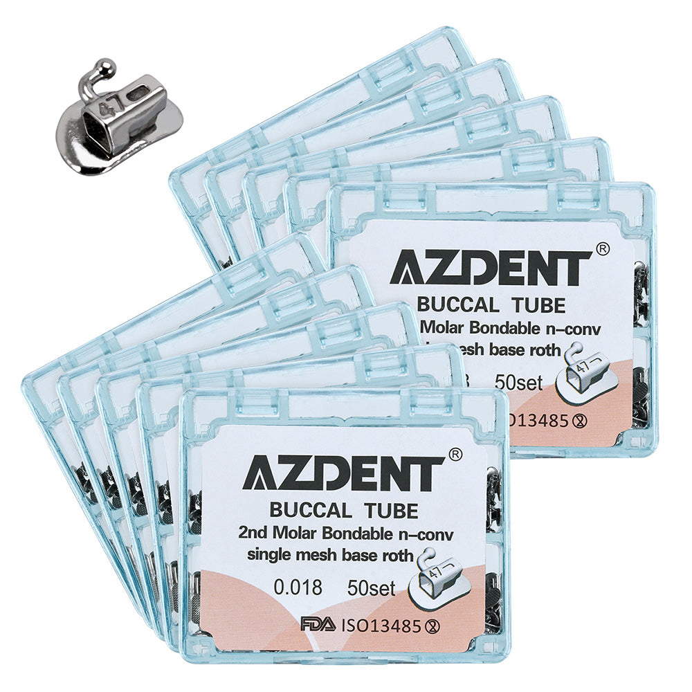 AZDENT Buccal Tube 2nd Molar Bondable Split Non-Convertible Roth 0.018 50Sets/Bx