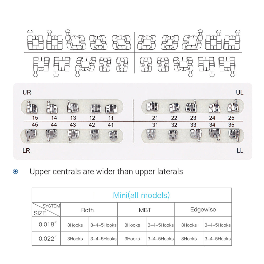 AZDENT стоматологические металлические брекеты Mini Edgewise Slot .018 крючки на 345 20 шт./упаковка