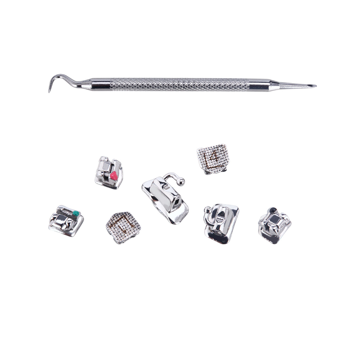 Самолигирующиеся брекеты AZDENT Dental Metal MBT .022 с крючками 345 и щечной трубкой 28 шт./комплект