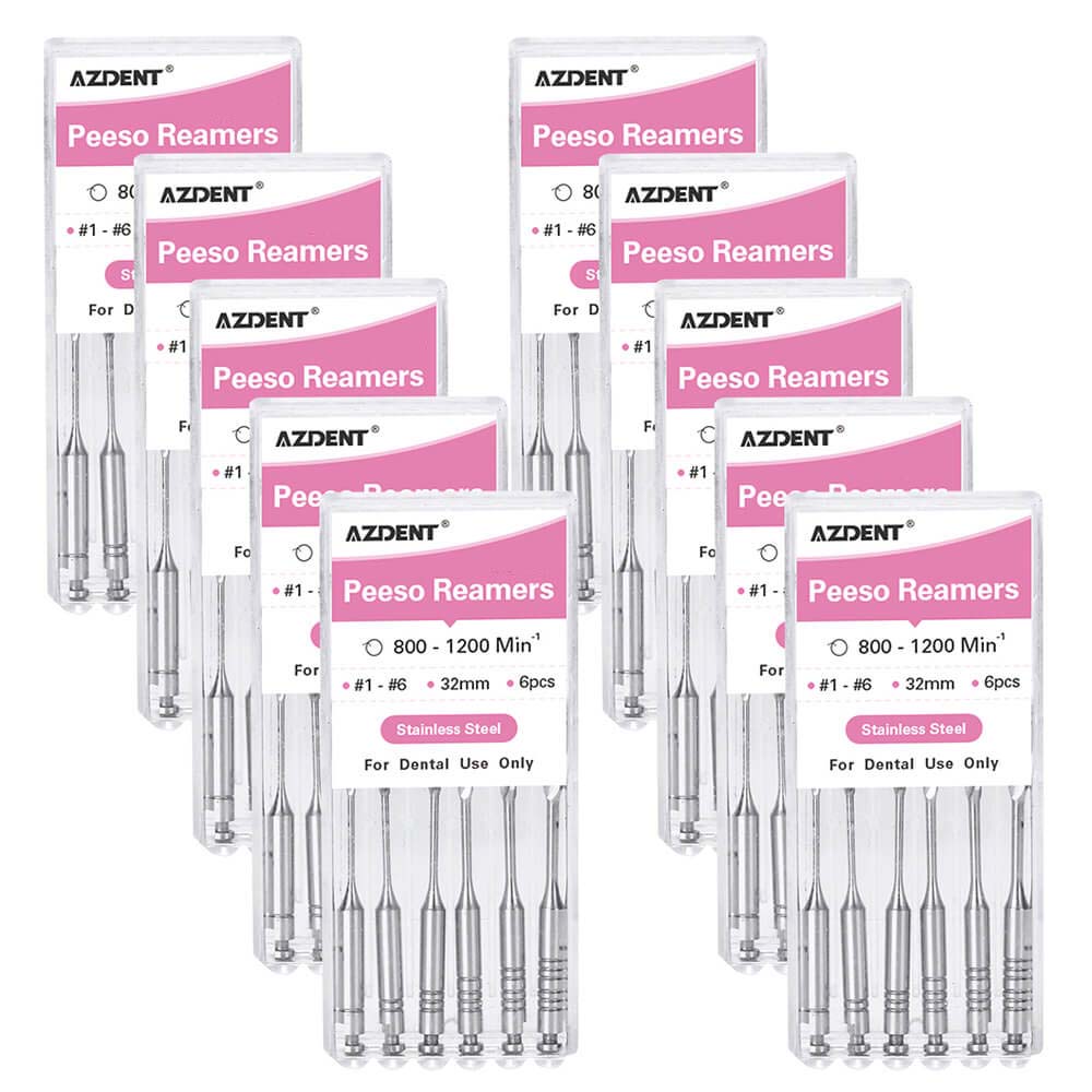 Limas dentales AZDENT de acero inoxidable, escariadores Peeso de 32 mm, n.° 1-6, 6 unidades por caja