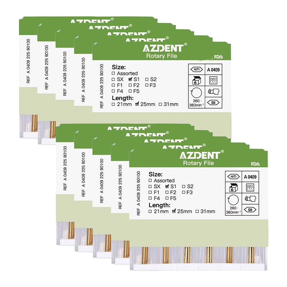 Limas rotativas AZDENT Dental NITI activadas por calor, 25 mm, S1, paquete de 6 unidades