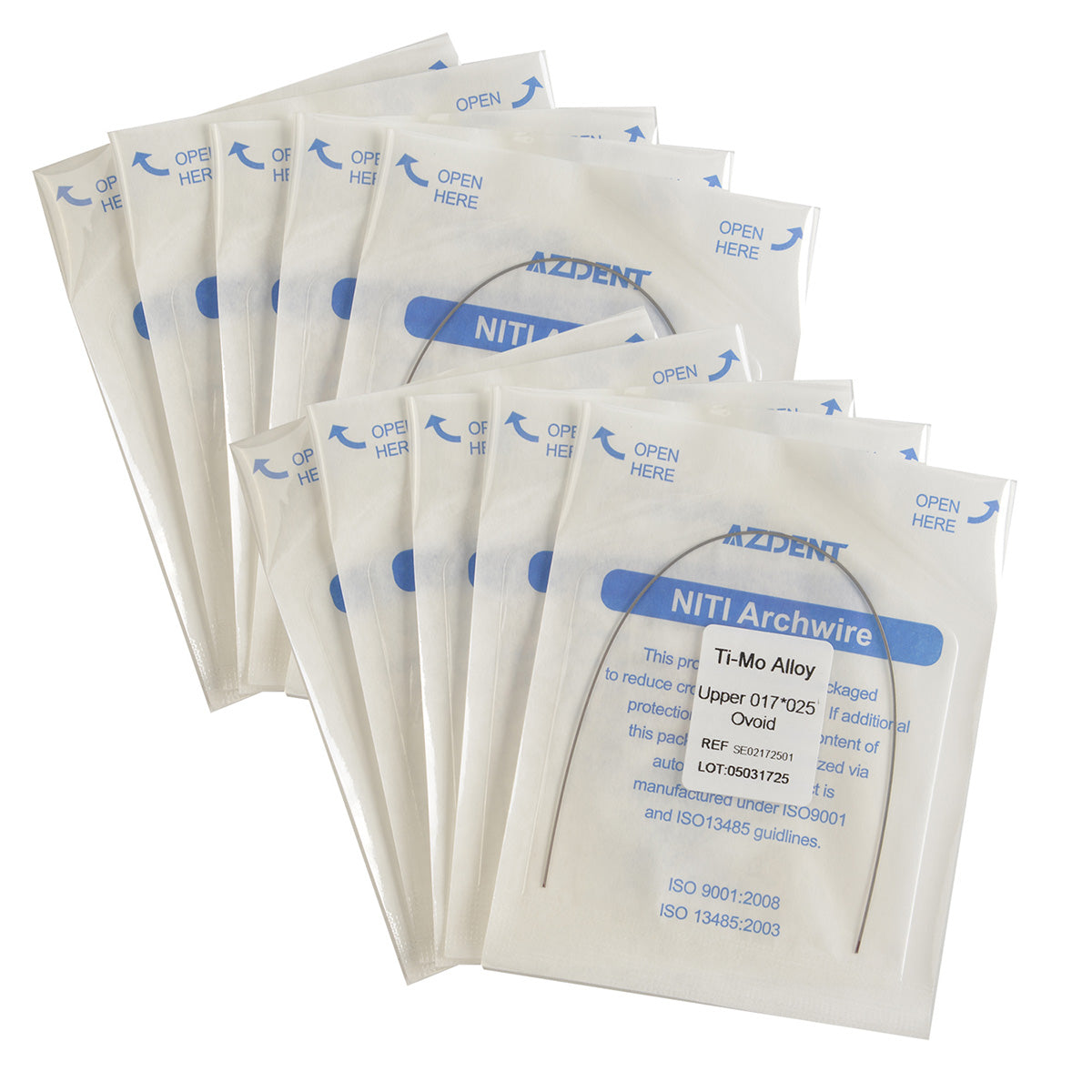 AZDENT Arch Wire TMA Beta Ti-Mo Alloy Ovoid Rectangular 0.017 x 0.025 Upper 1pc/Pack
