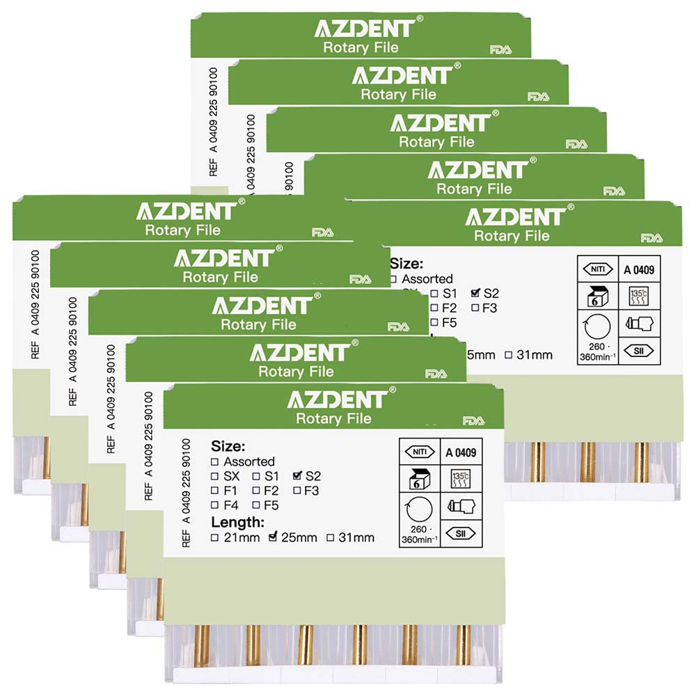 AZDENT Dental NITI Rotary Engine Files Heat Activated 25mm S2 6pcs/Pk