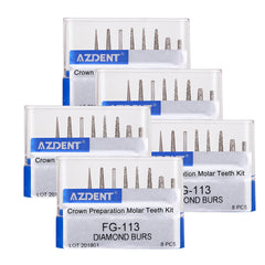Набор для препарирования молярных зубов AZDENT Dental Diamond Bor FG-113, 8 шт./комплект