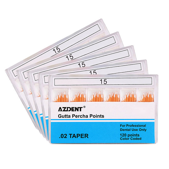 Штифты гуттаперчевые AZDENT №15, конусность 0,02, цветовая кодировка, 120 шт. в коробке