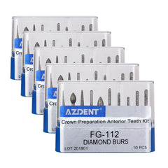 AZDENT Dental Diamond Bur FG-112 Crown Preparation Anterior Teeth Kit 10pcs/Kit