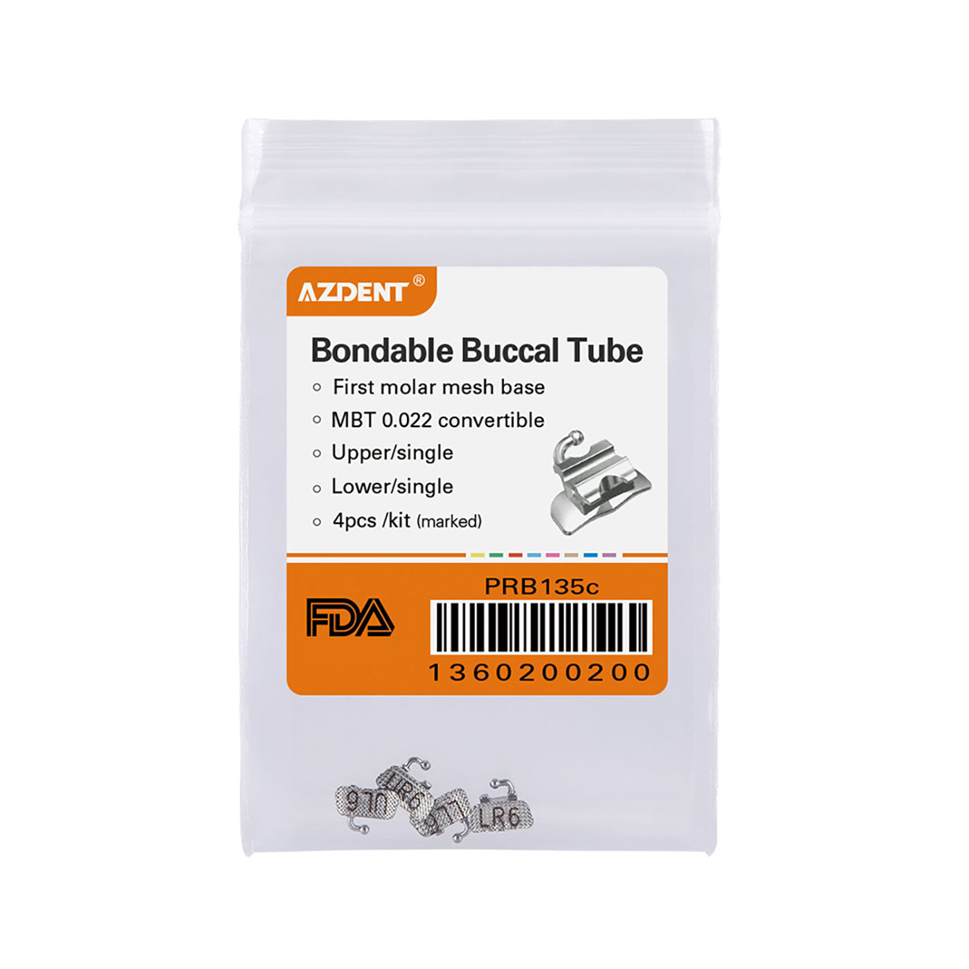 Tubo bucal AZDENT para primer molar, convertible y adherible U1L1 MBT 0.022, 4 unidades