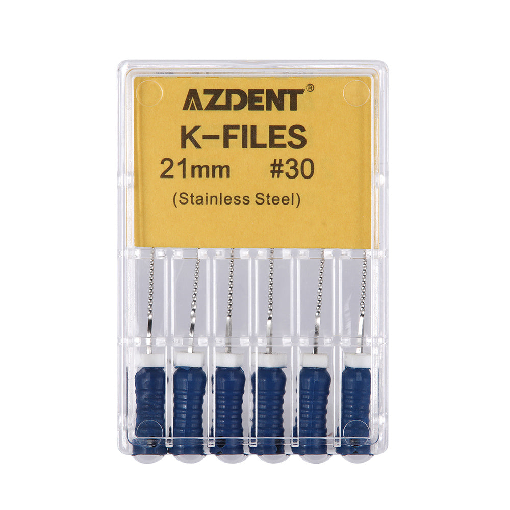 Limas dentales manuales AZDENT de acero inoxidable de 21 mm, n.° 15-80, 6 unidades, 9 colores