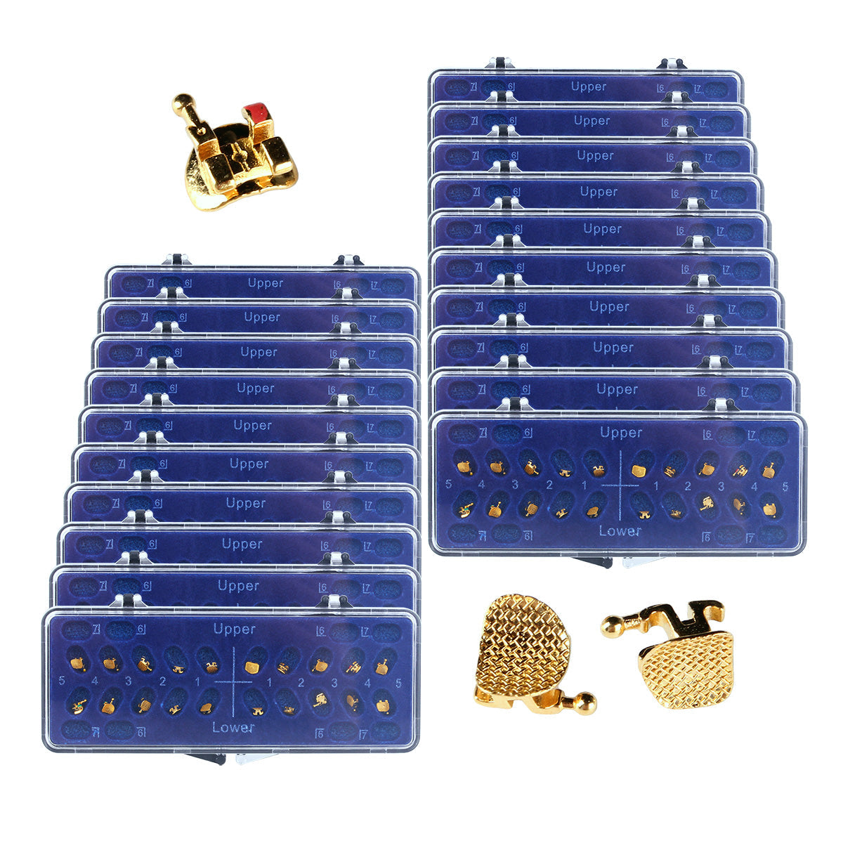 AZDENT Dental Metal Brackets Mini Roth/MBT 0.022 Hooks on 345 Gold Color 20pcs/Box