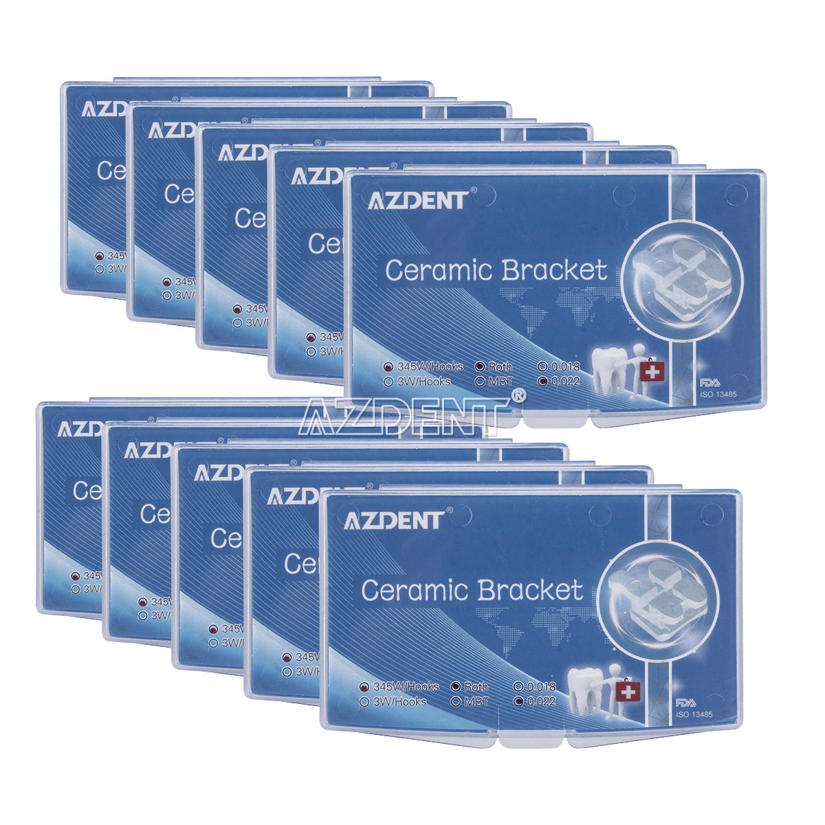AZDENT Dental Ceramic Bracket Roth 0.022 Hooks On 345 20pcs/Box