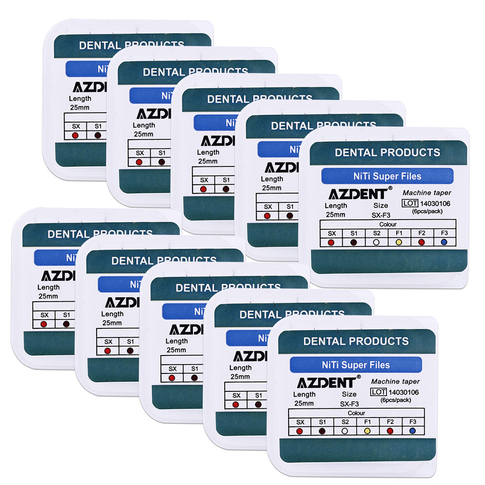 AZDENT NiTi Rotary Engine Files 25mm Assorted SX-F3 6pcs/Pk