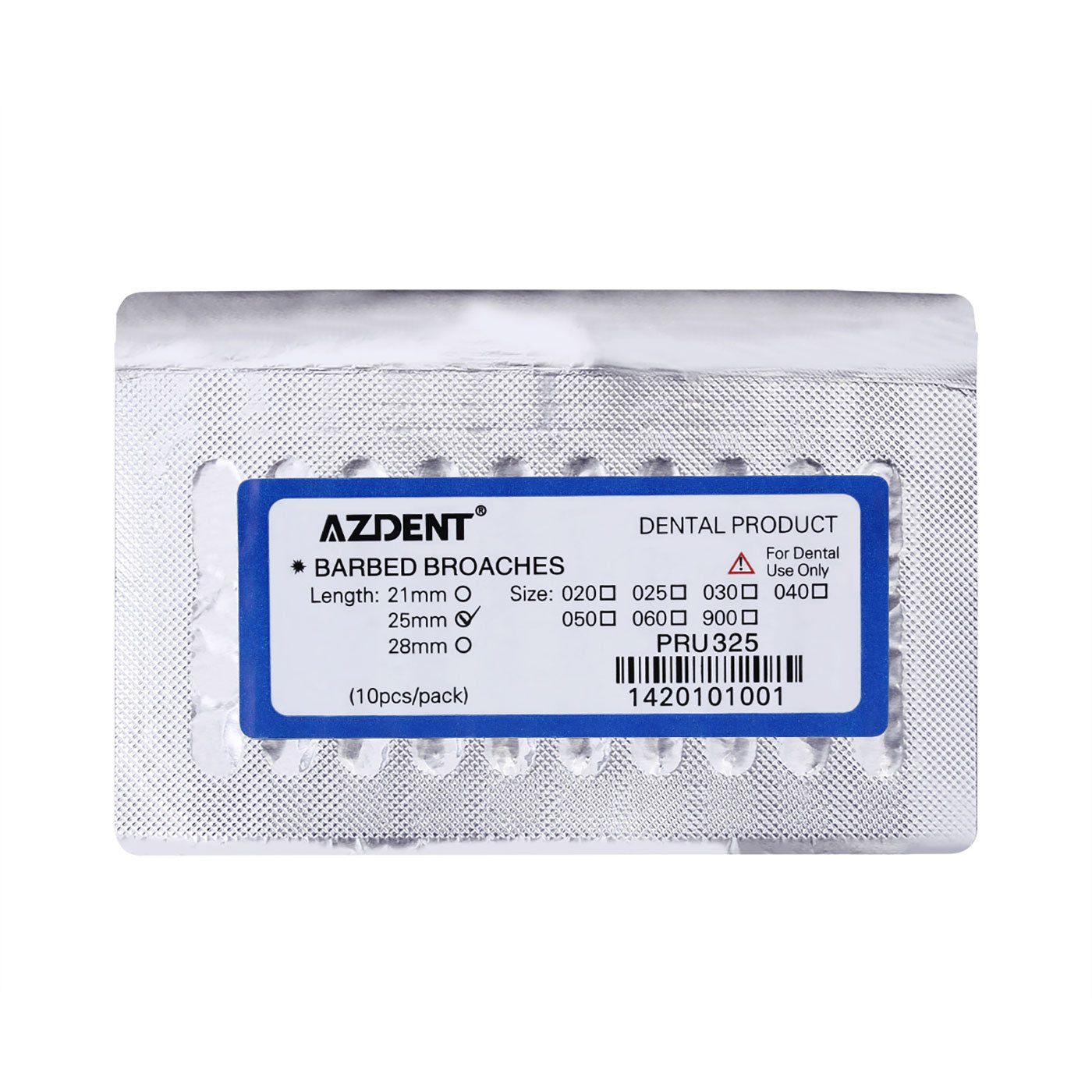 AZDENT Dental Barbed Broaches Files Stainless Steel 25mm 10/Pk