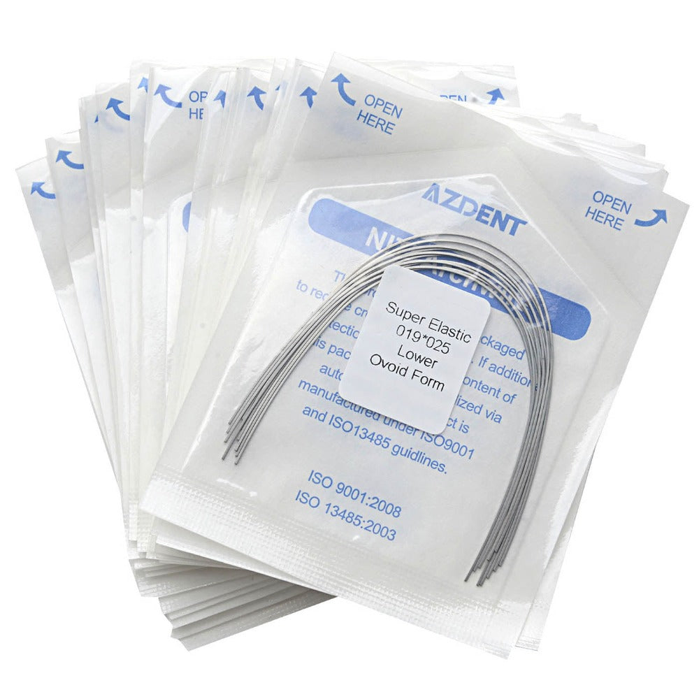 Arco de alambre AZDENT Niti Super Elastic Ovoide Rectangular 0,019 x 0,025 Inferior 10 piezas/paquete