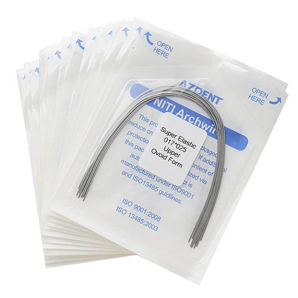 AZDENT Arco de Niti Super Elástico Ovoide Rectangular 0,017 x 0,025 Superior 10 piezas/Paquete