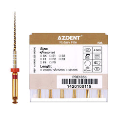 AZDENT Dental NiTi Rotary Engine Files 25mm Assorted SX-F3 Gold 6pcs/Pk