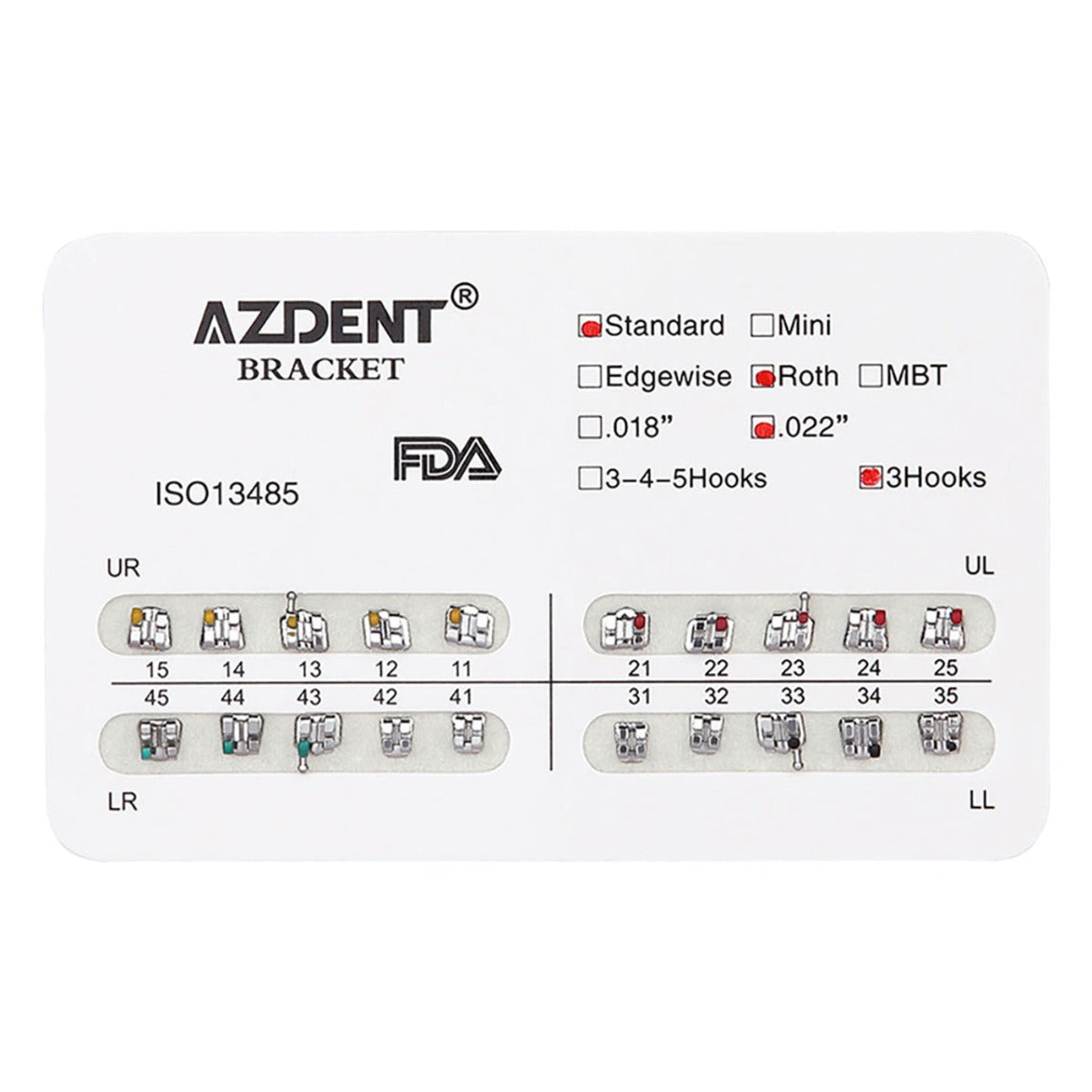 Металлические брекеты AZDENT Dental Standard Roth Slot .022 крючки по 3 шт./уп. 20 шт.