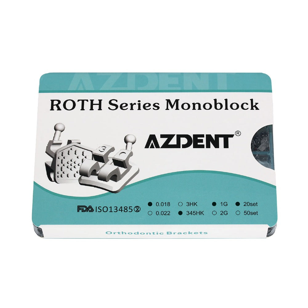 AZDENT Dental Metal Brackets Mini Roth .018 MIM Monoblock Hooks on 345 400pcs/Box