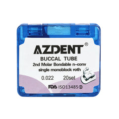 Tubo bucal AZDENT para 2.º molar, monobloque cementable, no convertible, Roth 0.022, 20 juegos/caja