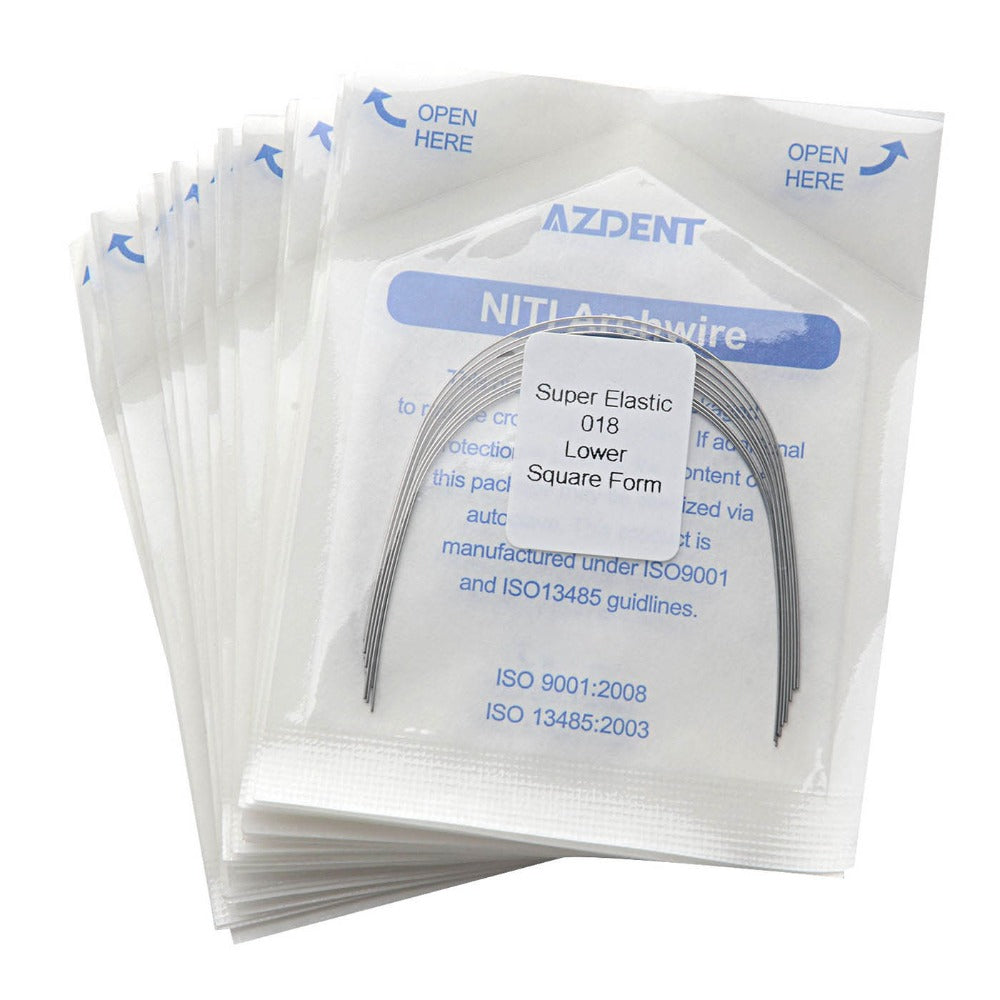 Arco de alambre AZDENT NiTi superelástico cuadrado redondo de 0,018 mm inferior (10 unidades/paquete)