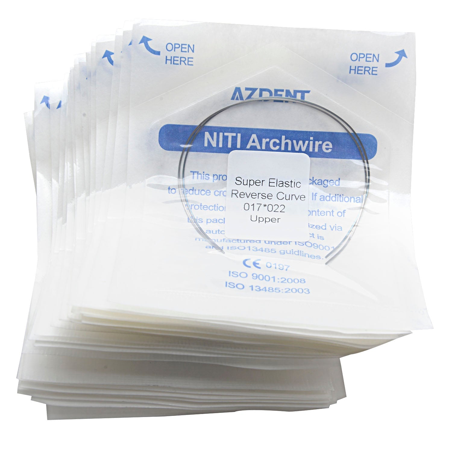 Arco de Niti AZDENT con curvatura inversa rectangular de 0,017 x 0,022 superior, paquete de 2 unidades