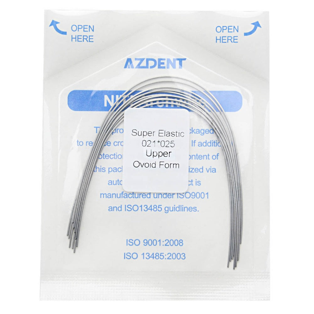 Arco de alambre AZDENT Niti Super Elastic Ovoide Rectangular 0,021 x 0,025 Superior 10 piezas/paquete