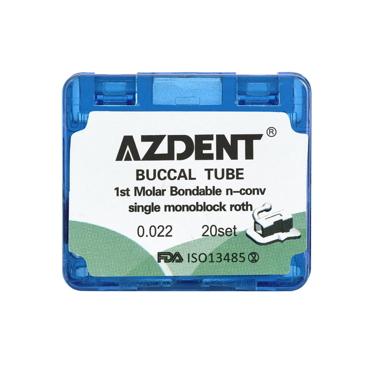 Tubo bucal AZDENT para primer molar, monobloque cementable, no convertible, Roth 0.022, 20 juegos/caja