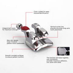 AZDENT Dental Metal Brackets Monoblock Mini MBT .022 Hooks on 345 20pcs/Kit