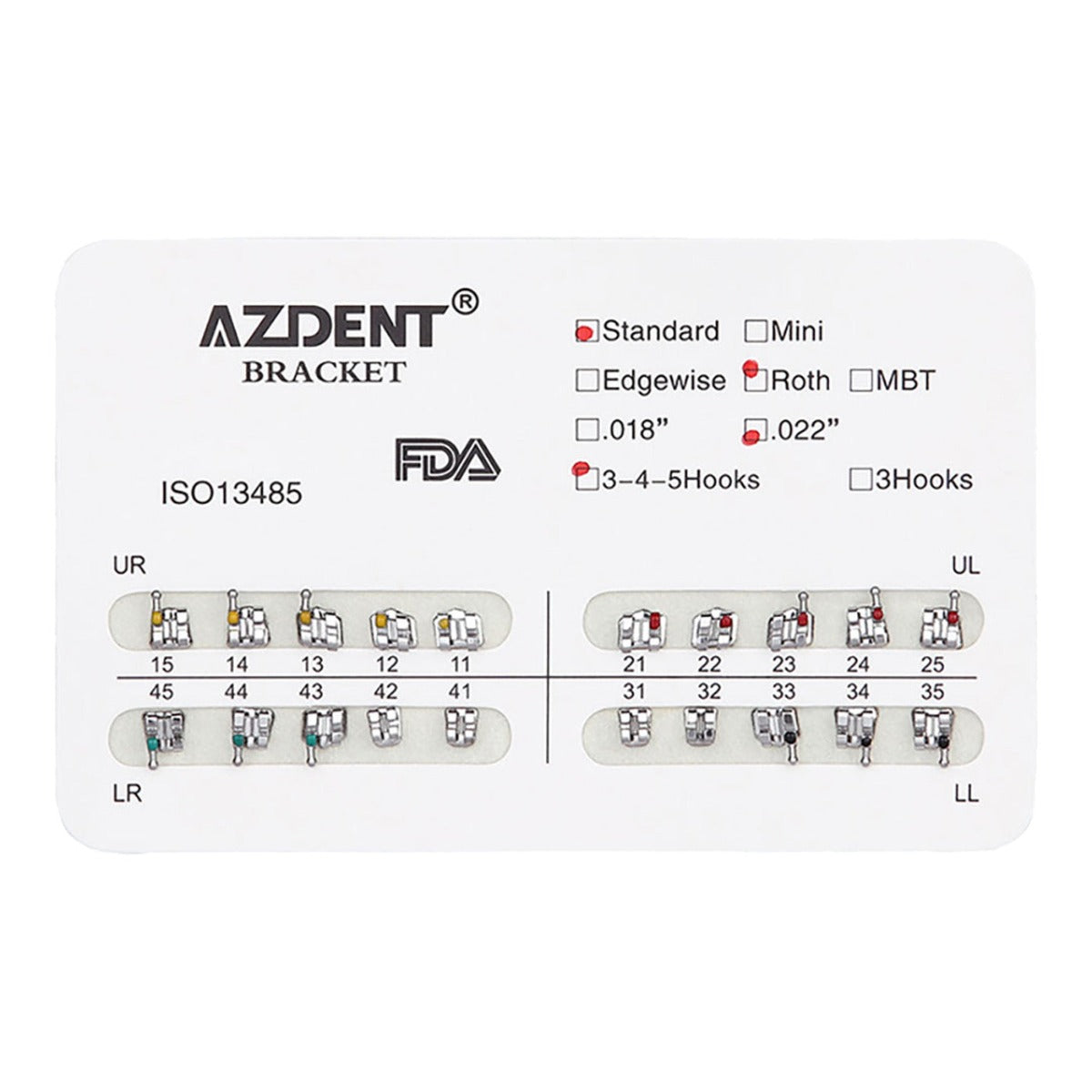 Металлические брекеты AZDENT Dental Standard Roth Slot .022 Hooks on 345 20 шт./уп.