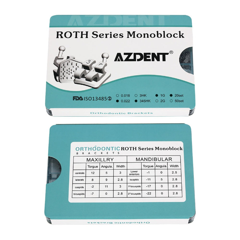 AZDENT стоматологические мини металлические брекеты Roth .022 MIM моноблочные крючки на 345 400 шт./коробка